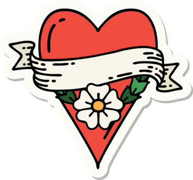 Geleneksel kalp çiçeği stili dövme çıkartması ve bir insan tarafından çizilmiş pankart.