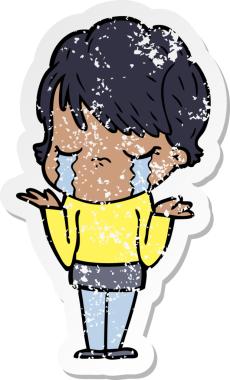 Bir insan tarafından çizilmiş ağlayan karikatürlü bir kadının sıkıntılı çıkartması.