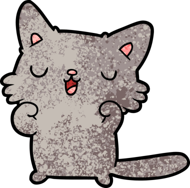 Bir insan tarafından çizilmiş mutlu çizgi film kedisi.