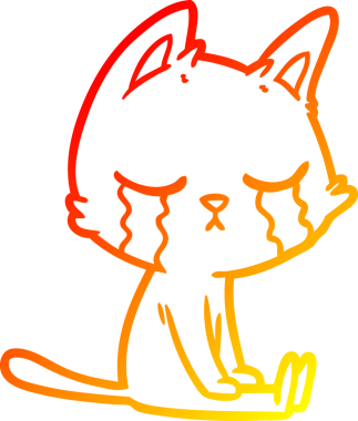 Bir insan tarafından çizilmiş, ağlayan bir çizgi film kedisinin sıcak çizgi çizimi