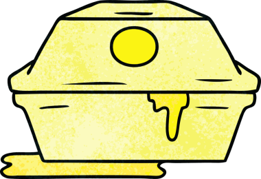 Bir insan tarafından çizilmiş hamburger konteynırının el çizimi karikatürü.