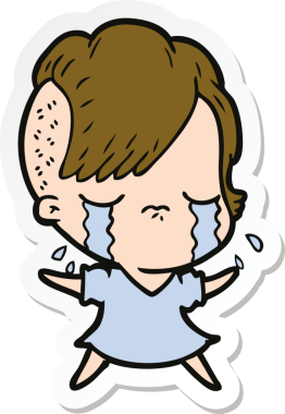 Bir insan tarafından çizilmiş, ağlayan bir kızın çıkartması.