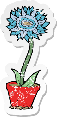 Bir insan tarafından çizilmiş saksıdaki çiçek desenli karikatür çıkartması.