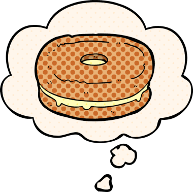 Bir insan tarafından çizilmiş, düşünce baloncuklu çizgi roman bisküvisi.