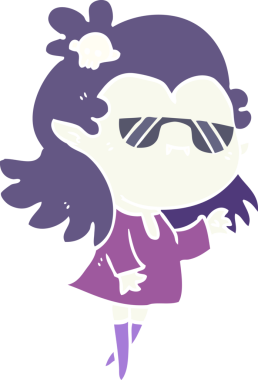 Düz renkli karikatür. Bir insan tarafından çizilmiş havalı vampir.