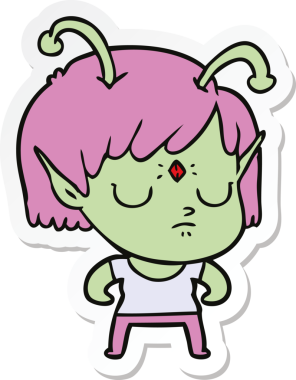 Bir insan tarafından çizilmiş uzaylı bir kızın çıkartması.