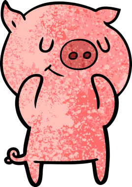 Bir insan tarafından çizilmiş mutlu çizgi film domuzu.