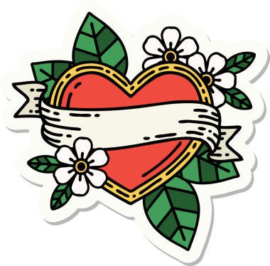 Bir insan tarafından çizilmiş geleneksel bir kalp ve bayrak stili dövme çıkartması.