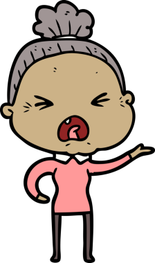 Bir insan tarafından çizilmiş kızgın yaşlı kadın çizgi filmi.