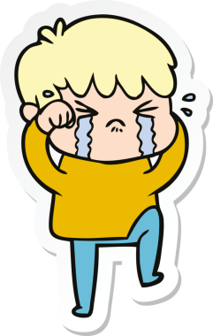 Bir insan tarafından çizilmiş ağlayan bir çizgi film çocuğunun çıkartması.