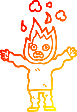 Bir insan tarafından çizilmiş kafası yanan bir çizgi film karakteri.