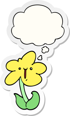 Düşünce baloncuklu karikatür çiçeği insan tarafından çizilmiş bir çıkartma gibi.