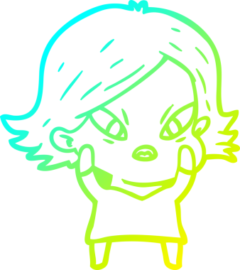 Bir insan tarafından çizilmiş soğuk gradyan çizgi çizimi stresli bir kadın