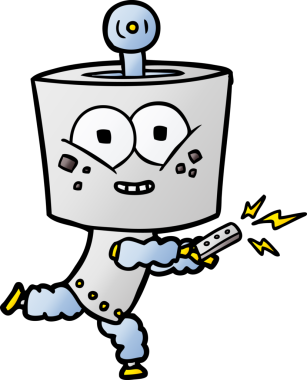 Bir insan tarafından çizilmiş uzaktan kumandalı mutlu çizgi film robotu.