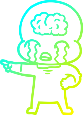 Bir çizgi filmin soğuk gradyan çizimi. Büyük beyin uzaylıları ağlıyor ve bir insan tarafından çiziliyor.