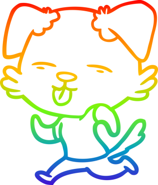 Gökkuşağı gradyan çizgi çizimi bir insan tarafından çizilmiş, koşan bir köpeğin dili dışarı çıkmış.