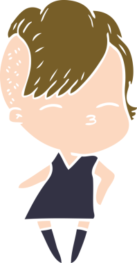 Düz renkli karikatür, şaşı kız, bir insan tarafından çizilmiş.