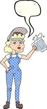 El yazısıyla çizilmiş çizgi roman konuşma balonu çizgi filmi çalışkan bir kadın ve bir insan tarafından çizilmiş bira.