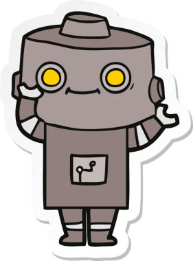 Bir insan tarafından çizilmiş robot karikatür çıkartması.