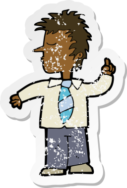 Çizgi film karakterinin sıkıntılı retro yapıştırması bir insan tarafından çizildi.