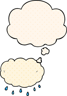 Çizgi roman tarzında bir insan tarafından çizilmiş düşünce baloncuklu yağmur bulutu.
