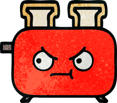 Bir insan tarafından çizilmiş bir tost makinesinin retro grunge doku karikatürü