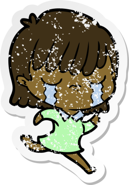 Bir insan tarafından çizilmiş ağlayan karikatürlü bir kadının sıkıntılı çıkartması.