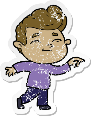 Bir insan tarafından çizilmiş mutlu bir çizgi film karakterinin sıkıntılı çıkartması.