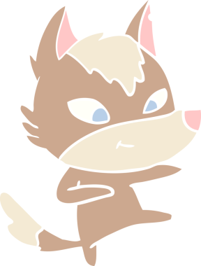 Bir insan tarafından çizilmiş düz renkli çizgi film kurt dansı.