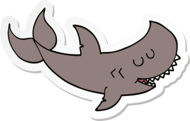 Bir insan tarafından çizilmiş karikatür köpekbalığı etiketi.