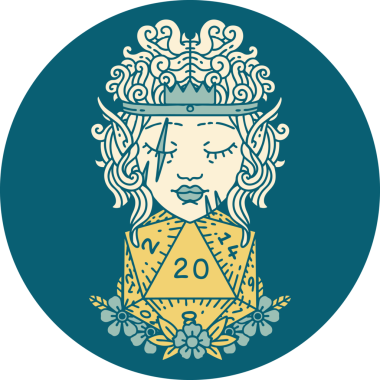 Retro Dövme Tarzı Bir insan tarafından çizilmiş doğal 20 zarlı barbar karakter