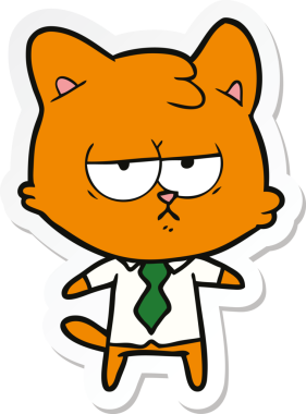 Bir insan tarafından çizilmiş sıkılmış çizgi film kedisinin çıkartması.