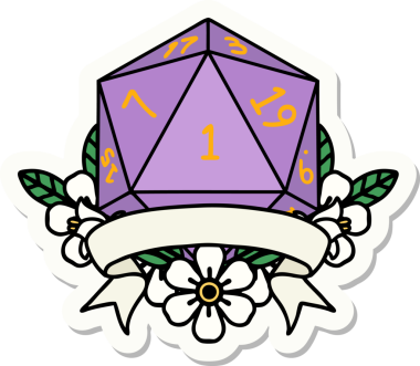 Bir insan tarafından çizilmiş doğal bir d20 zar etiketi.