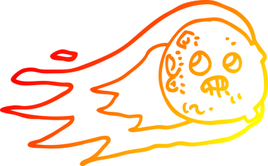 Bir insan tarafından çizilen yanan bir asteroidin sıcak çizgi çizimi