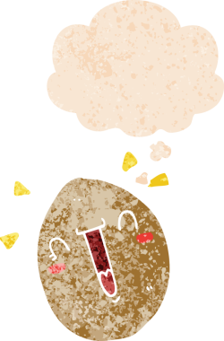 Düşünce baloncuklu çizgi film mutlu yumurta grunge sıkıntılı retro dokuma bir insan tarafından çizilmiş