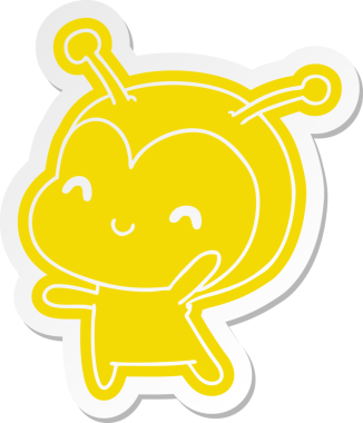 Bir insan tarafından çizilmiş sevimli bir dişi böceğin karikatür etiketi.