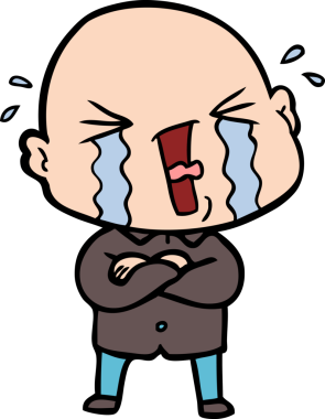 Bir insan tarafından çizilmiş ağlayan kel bir adam.