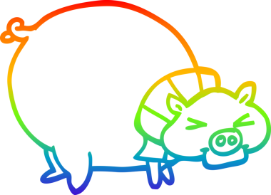 Gökkuşağı gradyan çizgi çizimi bir insan tarafından çizilmiş şişman domuz