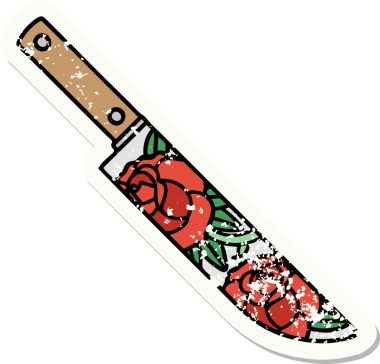 Geleneksel bir hançer stili ve bir insan tarafından çizilmiş çiçek dövmesi.