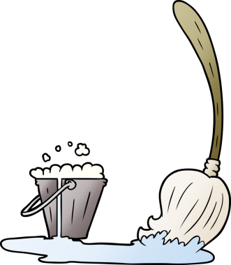 Bir insan tarafından çizilmiş karikatür paspası ve kova