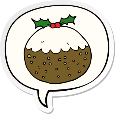 Bir insan tarafından çizilmiş konuşma balonu etiketli bir noel pudingi.