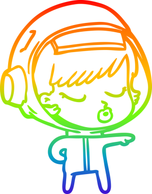 Gökkuşağı gradyan çizgi çizimi. Bir insan tarafından çizilmiş güzel astronot kız.