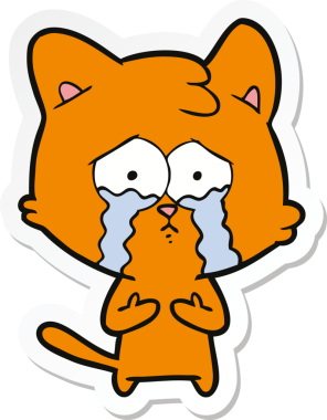Bir insan tarafından çizilmiş ağlayan kedi çıkartması.