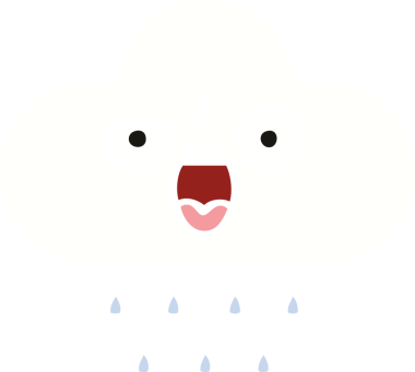 Bir insan tarafından çizilmiş bir yağmur bulutunun düz renkli retro karikatürü