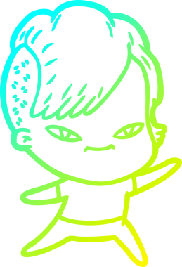 Hipster saç kesimi bir insan tarafından çizilmiş hoş bir çizgi film kızı çizimi.