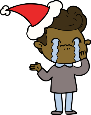 Bir insanın çizdiği Noel Baba şapkasıyla ağlayan bir adamın el çizimi.