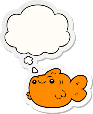 Düşünce baloncuklu karikatür balığı insan tarafından çizilmiş bir çıkartma.