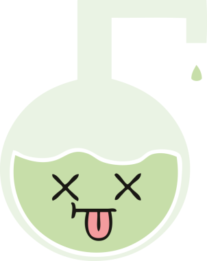 Bir insan tarafından çizilmiş bir bilim deneyinin düz renkli retro karikatürü