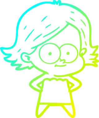 Bir insan tarafından çizilmiş mutlu çizgi film kızı çizimi.