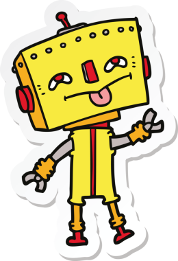 Bir insan tarafından çizilmiş robot karikatür çıkartması.